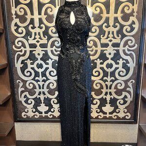 Ted Lapidus vintage black silk ribbon floral beaded grown